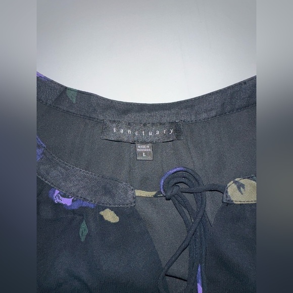 Sanctuary Women’s L Black Floral Cold Shoulder Blouse Long Sleeve Keyhole Boho - Picture 5 of 8